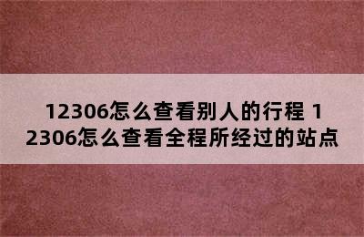 12306怎么查看别人的行程 12306怎么查看全程所经过的站点